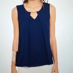 Navy Keyhole Sleeveless top with silver bar detail